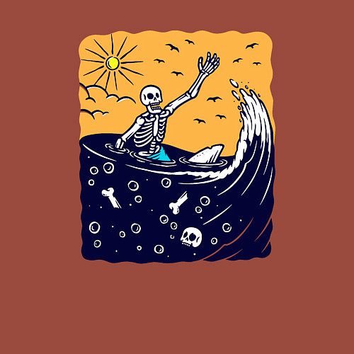 Мужской свитшот Скелетик в море / Кирпичный – фото 3