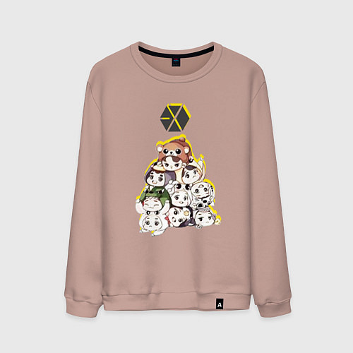 Мужской свитшот Exo в виде милых зверушек / Пыльно-розовый – фото 1