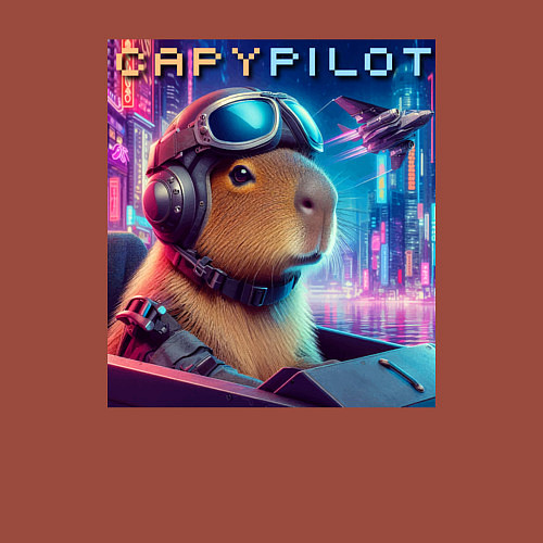 Мужской свитшот Capybara is a cool pilot - ai art fantasy / Кирпичный – фото 3