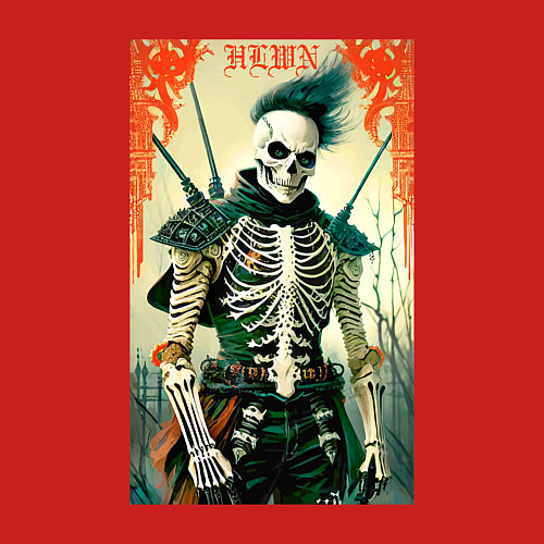 Мужской свитшот Готический скелет - хэллоуин / Красный – фото 3