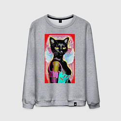 Мужской свитшот Фигуристая чёрная кошечка в стиле поп-арт