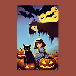 Свитшот хлопковый мужской Ведьма зависла над девочкой и котом, цвет: кирпичный — фото 2