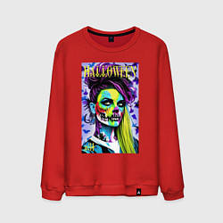 Свитшот хлопковый мужской Halloween zombie - magazin cover, цвет: красный