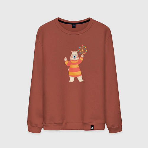 Мужской свитшот Белый медведик / Кирпичный – фото 1