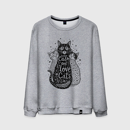 Мужской свитшот Keep calm and love cats / Меланж – фото 1