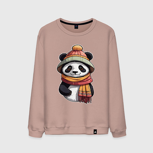Мужской свитшот Панда в шапке и шарфе / Пыльно-розовый – фото 1