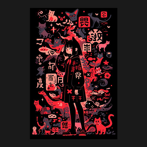 Мужской свитшот Девушка кошка / Черный – фото 3