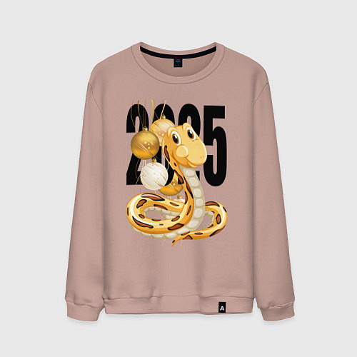 Мужской свитшот 2025 год - змея и елочные шары / Пыльно-розовый – фото 1