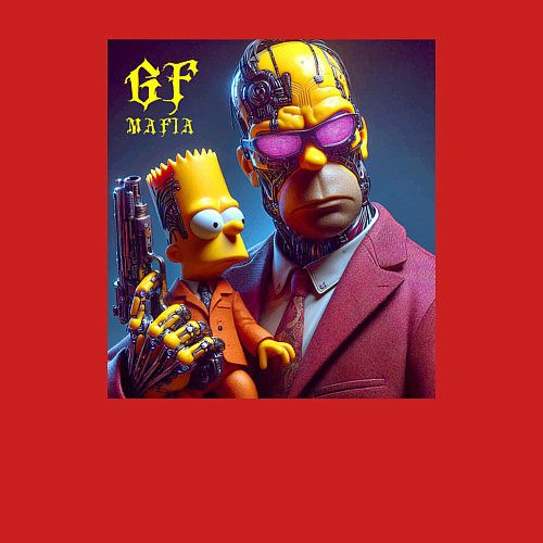 Мужской свитшот Гомер Симпсон с сыном Бартом - мафия бессмертна / Красный – фото 3