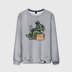 Мужской свитшот Российский солдат за ноутбуком