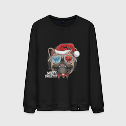 Свитшот хлопковый мужской Новогодний мопс, цвет: черный