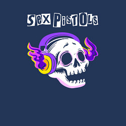 Свитшот хлопковый мужской Sex Pistols - неоновый череп, цвет: тёмно-синий — фото 2