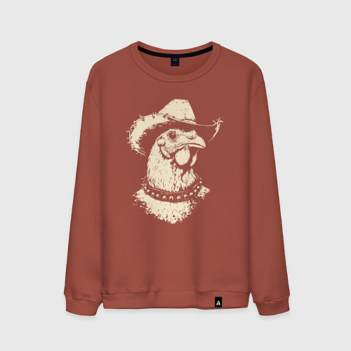 Мужской свитшот Курица ковбой / Кирпичный – фото 1