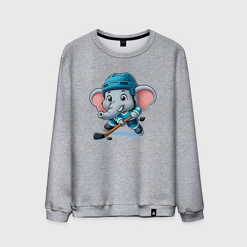Мужской свитшот Слонёнок хоккейный форвард - нейроарт / Меланж – фото 1
