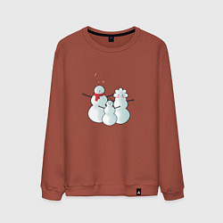 Свитшот хлопковый мужской Семья снеговиков, цвет: кирпичный