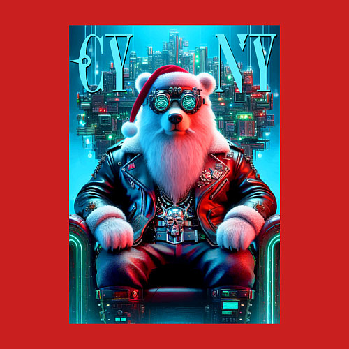 Мужской свитшот Медведь на кибер троне - нейроарт / Красный – фото 3