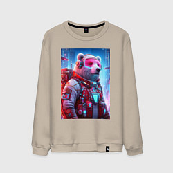 Мужской свитшот Кибер мишка - киберпанк нейроарт