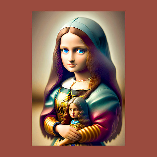 Мужской свитшот Маленькая Мона Лиза в детстве с куклой - нейроарт / Кирпичный – фото 3