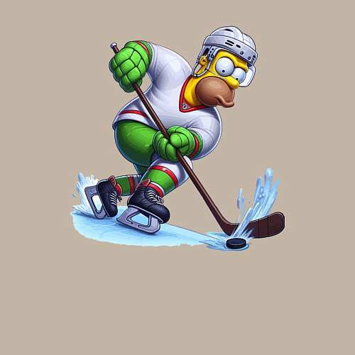 Мужской свитшот Гомер Симпсон - крутой хоккеист / Миндальный – фото 3