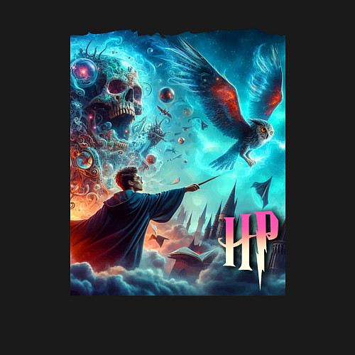 Мужской свитшот Harry Potter and owl - ai art fantasy / Черный – фото 3