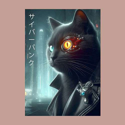 Мужской свитшот Black cat - cyberpunk / Пыльно-розовый – фото 3