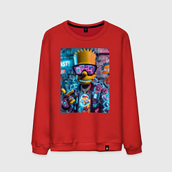 Мужской свитшот Неоновый Барт Симпсон на фоне стены с граффити