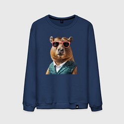 Свитшот хлопковый мужской Капибара в жилетке, цвет: тёмно-синий