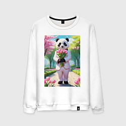 Мужской свитшот Панда с букетом тюльпанов