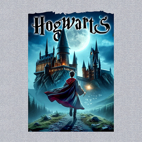 Мужской свитшот Harry Potter with a magic wand - Hogwarts / Меланж – фото 3