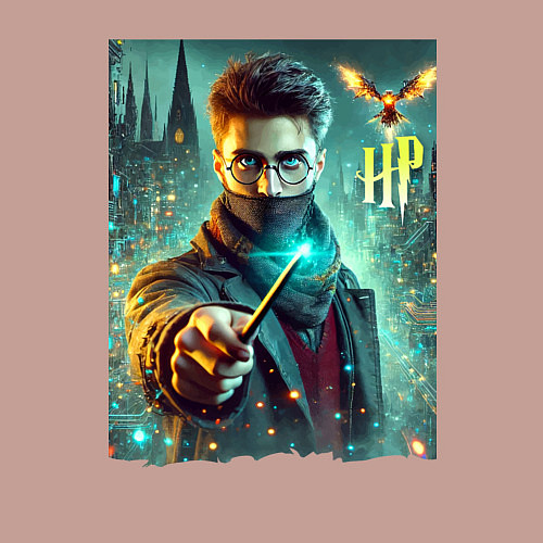 Мужской свитшот Harry Potter with a magic wand - ai art fantasy / Пыльно-розовый – фото 3