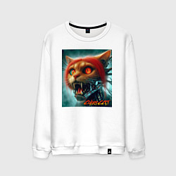 Свитшот хлопковый мужской Super cyber red cat - ai art fantasy, цвет: белый