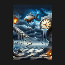 Свитшот хлопковый мужской Психоделический пейзаж с часами и рыбой, цвет: черный — фото 2