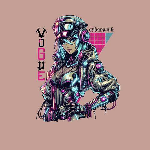 Мужской свитшот Cyber girl - ai art fantasy / Пыльно-розовый – фото 3