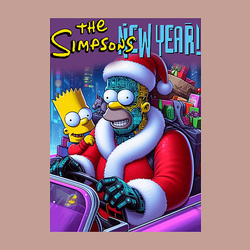 Мужской свитшот Кибер Гомер Симпсон с сыном за рулём автомобиля / Пыльно-розовый – фото 3