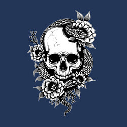 Свитшот хлопковый мужской Змея на черепе с цветами, цвет: тёмно-синий — фото 2