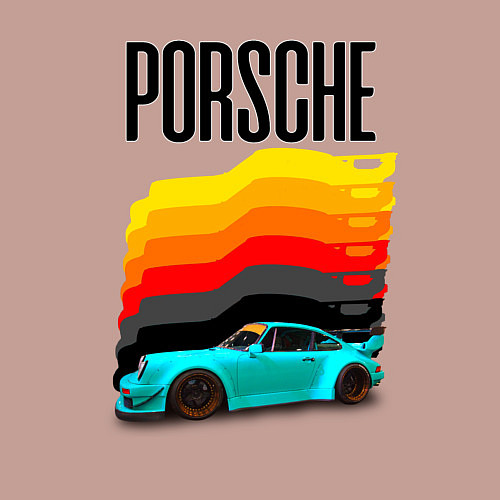 Мужской свитшот Автомобиль Porsche на фоне флага Германии / Пыльно-розовый – фото 3