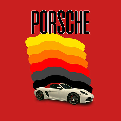 Мужской свитшот Автомобиль Porsche на фоне флага ФРГ / Красный – фото 3