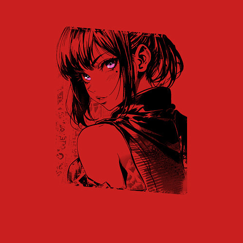 Мужской свитшот Девушка с фиолетовыми глазами / Красный – фото 3