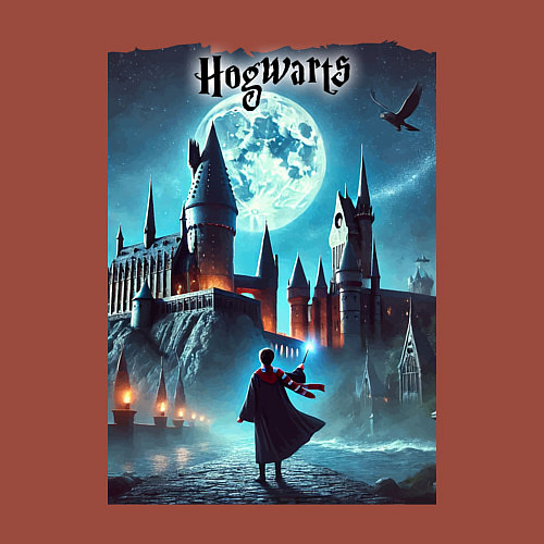 Мужской свитшот Nightly Hogwarts - neon glow / Кирпичный – фото 3