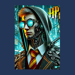 Свитшот хлопковый мужской Cyber Harry Potter - ai art fantasy, цвет: тёмно-синий — фото 2