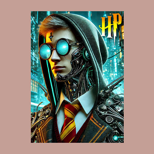 Мужской свитшот Cyber Harry Potter - ai art fantasy / Пыльно-розовый – фото 3