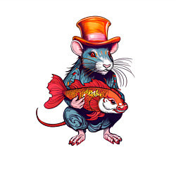 Свитшот хлопковый мужской Крыса с рыбой в японском стиле, цвет: белый — фото 2