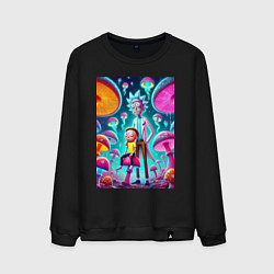 Мужской свитшот Морти сидит на грибе рядом с Риком