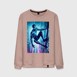 Мужской свитшот Чувак-паук висит на стене небоскрёба