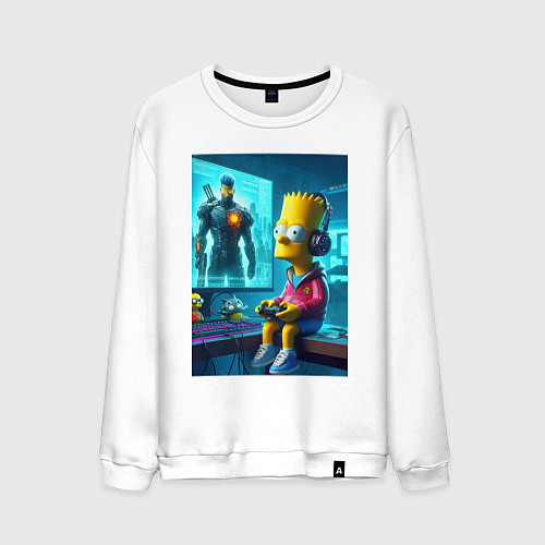 Мужской свитшот Bart Simpson is an avid gamer / Белый – фото 1