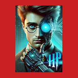 Свитшот хлопковый мужской Cyber Harry Potter - ai art neon fantasy, цвет: красный — фото 2