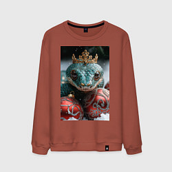Свитшот хлопковый мужской Новогодняя змея королева, цвет: кирпичный