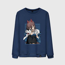 Свитшот хлопковый мужской Человек-бензопила Пауэр и кошка, цвет: тёмно-синий