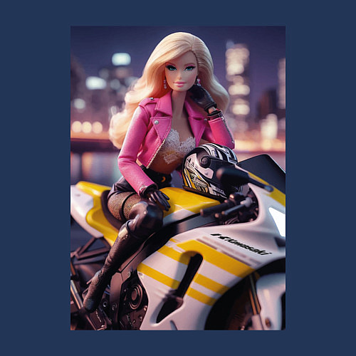 Мужской свитшот Barbie on a Kawasaki sports motorcycle / Тёмно-синий – фото 3