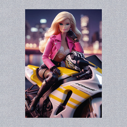 Мужской свитшот Barbie on a Kawasaki sports motorcycle / Меланж – фото 3